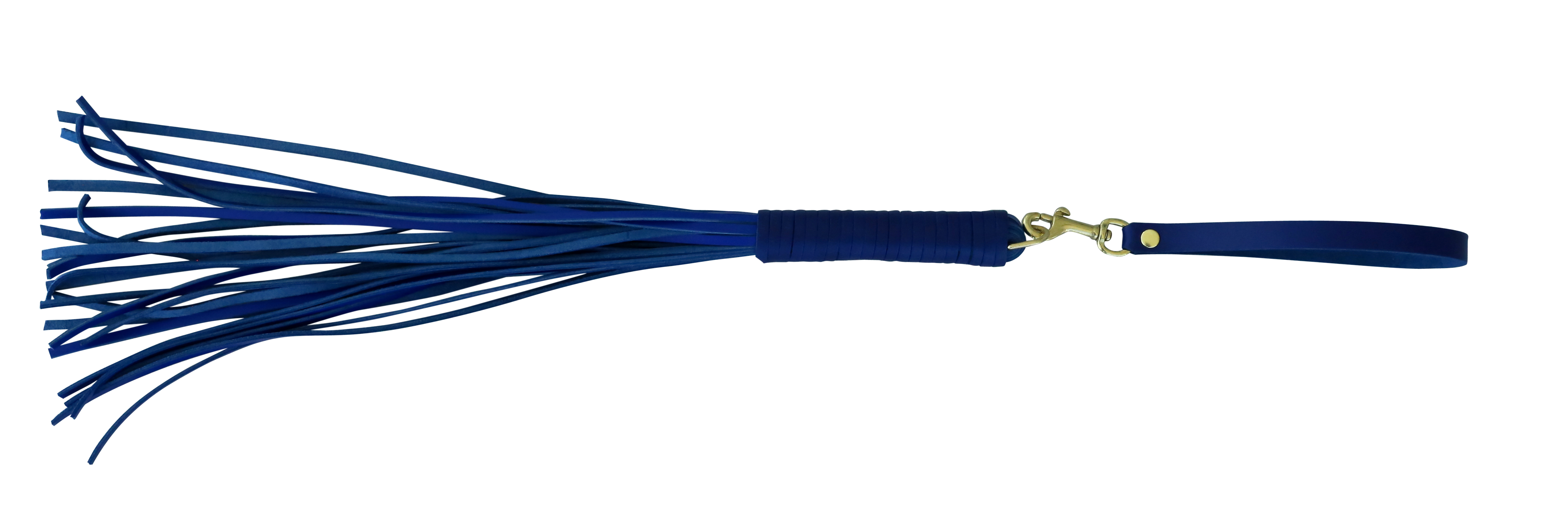 Blaue Lederpeitsche mit Griff "Modern Blue meets Baroque Gold"